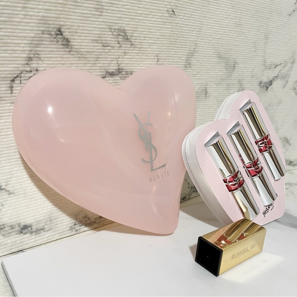 YSL Exclusive Candy Glaze 3 Full Size Lip Set & Pink Jelly Heart Pouch / Clutch - Picture 5 of 17